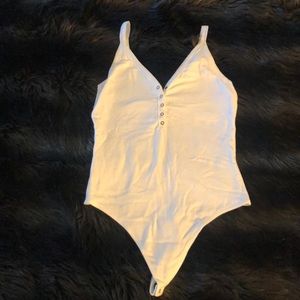 White Abercrombie Henley tank body suit Medium